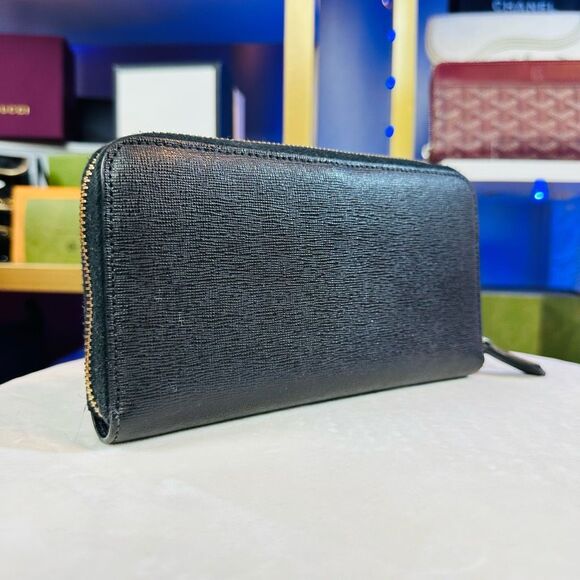 Fendi Black Monster Leather Gold Studded Zip Around Wallet - Picture 4 of 12